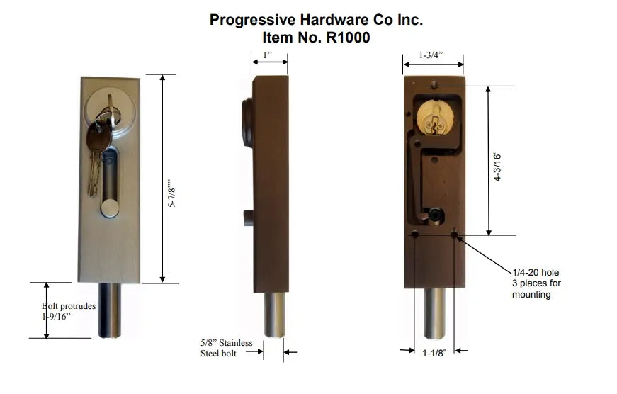 Progressive Hardware R1000AL Revolving Door & Sliding Door Drop Bolt, Satin Aluminum