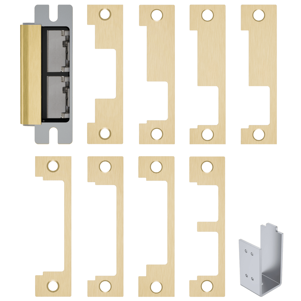 HES 1600-CS-606-DLM Grade 1 Electric Strike, For Cylindrical or Mortise Latchbolt and Deadbolt Locks, Auto-Sensing 12/24 VDC, Field Selectable Fail Safe/Fail Secure, Includes 1J, 1K, 1KD, 1KM, 1N, 1ND, 1NM, 1NTD Options, Dual Lock Monitor, Satin Brass