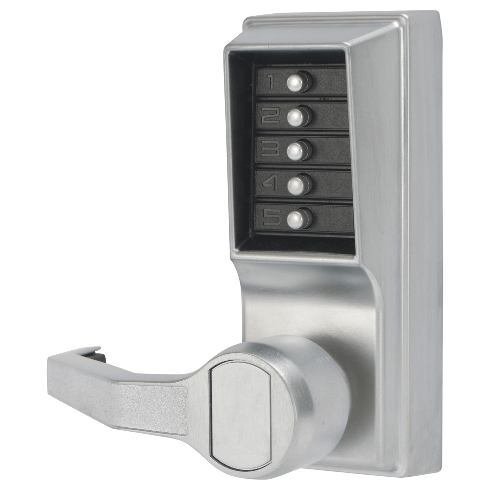 DormaKaba LL1012-26D-41 Pushbutton Cylindrical Lever Lock, Combination Entry Function Only, 2-3/8" Backset, 1/2" Throw Latch, Satin Chrome Finish, Left Hand/Left Hand Reverse