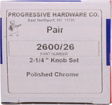 Progressive Hardware 2600/US26 DoorKnob Pair 2-1/4" Solid Brass, Polished Chrome