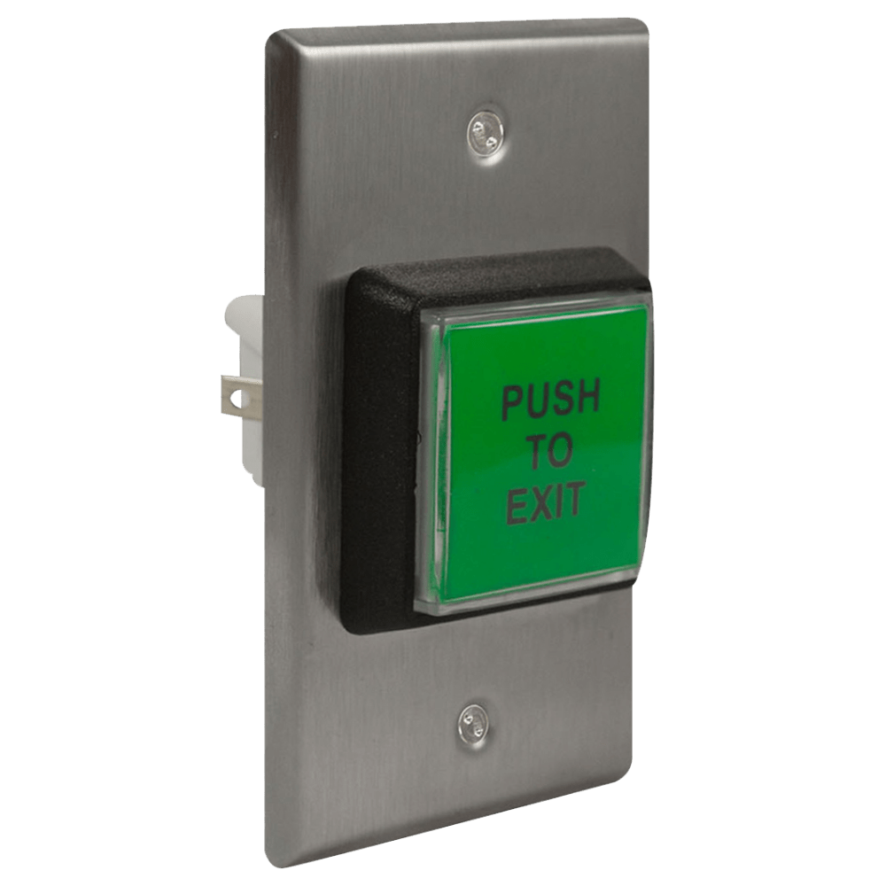 BEA 10ACPBSS1 Access Control Push Button, 2" x 4" Illuminated green button, "Push to Exit", Momentary switch, No delay, 10 AMP at 125/250 V AC