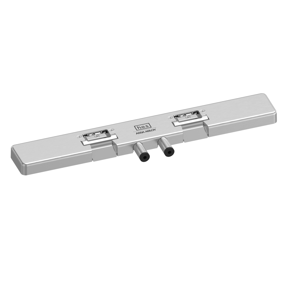 HES 9200N-630 Grade 1 Field Selectable (Safe/Secure) 12/24VDC Electric Strike for Glass Double Doors with Vertical Rods, 4-5/8" Centered Keeper Spacing, Satin Stainless Steel Finish