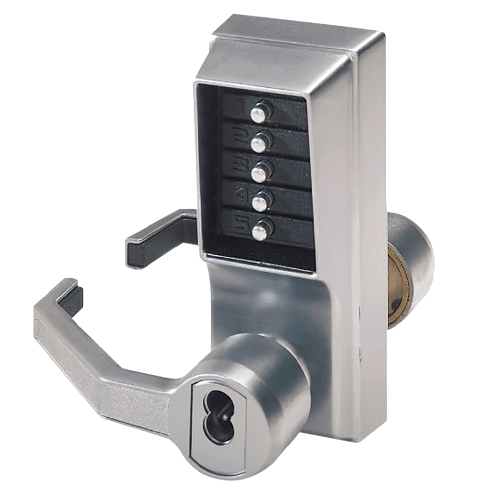 DormaKaba LL1021R-26D-41 Pushbutton Cylindrical Lever Lock, Combination Entry Function with Key Override, 2-3/4" Backset, 1/2" Throw Latch, Sargent LFIC Prep, Less Core, Satin Chrome Finish, Left Hand/Left Hand Reverse