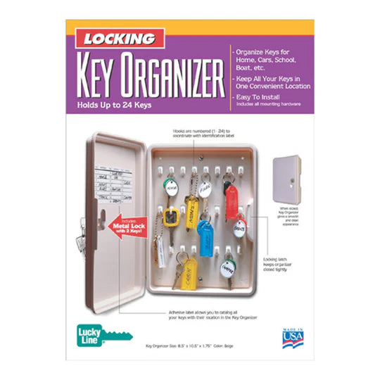 Lucky Line 61200 Key Locking 24 Hook Key Cabinet Organizer