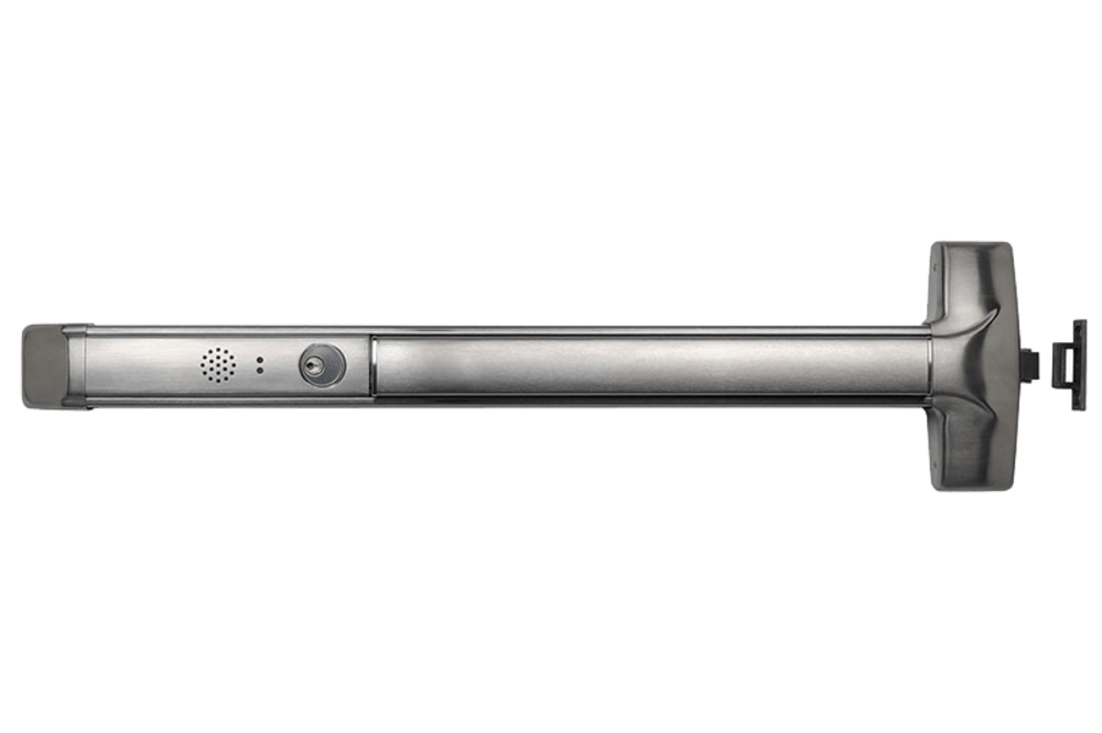 Detex 10 EA LD 630 99 36 Advantex Wide Stile Rim Exit Device, Less Dogging, 99 Surface Strike, Hardwired Electric Alarm, 36" Device, Satin Stainless Steel Finish