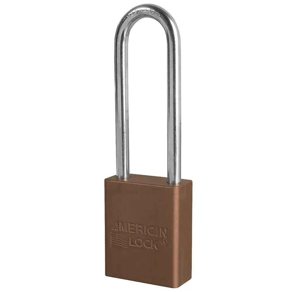American Lock A1107BRN Brown Anodized Aluminum Safety Padlock, 1-1/2" Body, 3" Tall 1/4" Diameter Shackle, Keyed Different