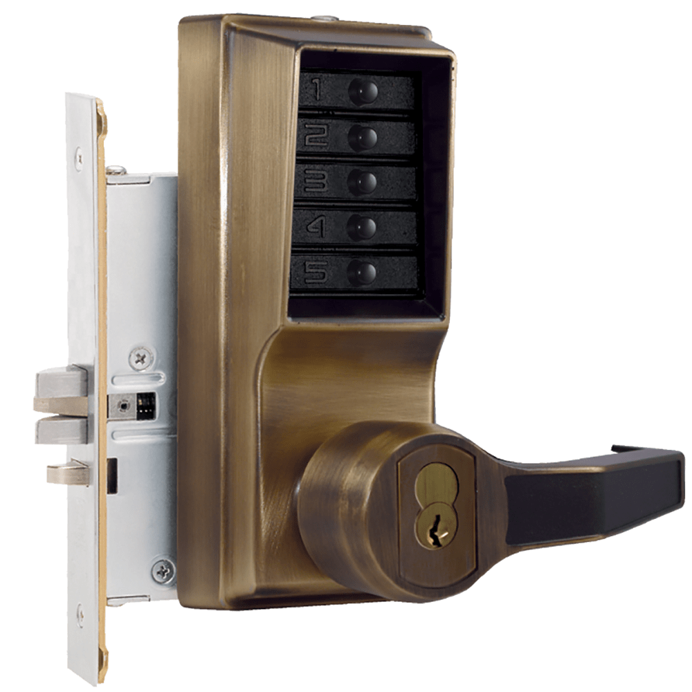 DormaKaba R8146M-05-41 Mortise Combination Lever Lock, Key Override, Passage, Lockout, Medeco/Yale/ASSA/Abloy LFIC Prep, Less Core, Antique Brass