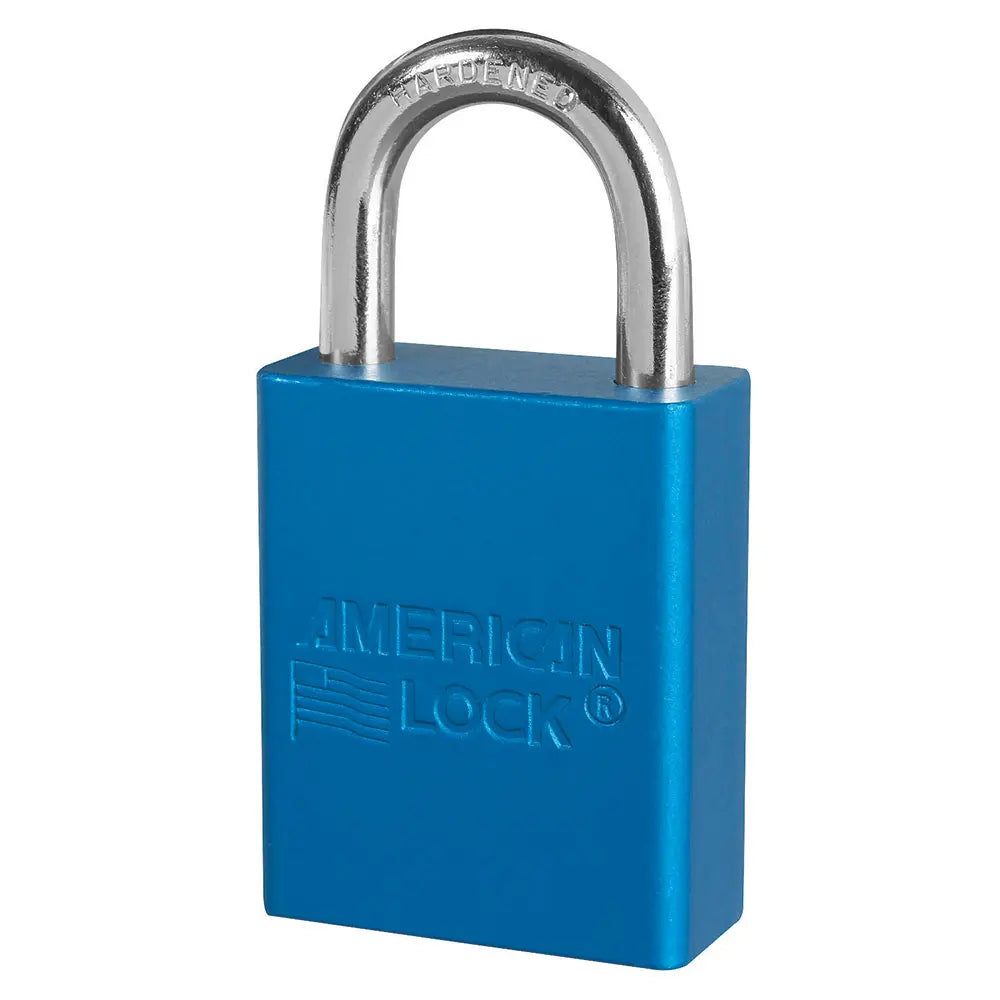 American Lock A1105BLU Blue Anodized Aluminum Safety Padlock, 1-1/2" Body, 1" Tall 1/4" Diameter Shackle, Keyed Different