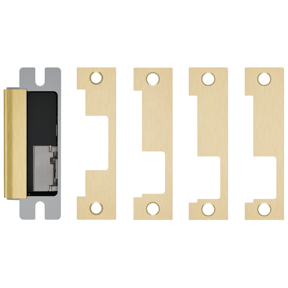 HES 1600-CLB-606-LM Grade 1 Electric Strike, For Cylindrical or Mortise Latchbolt and Deadbolt Locks, Auto-Sensing 12/24 VDC, Field Selectable Fail Safe/Fail Secure, Includes 1J, 1K, 1KD, 1KM Options, Lock Monitor, Satin Brass