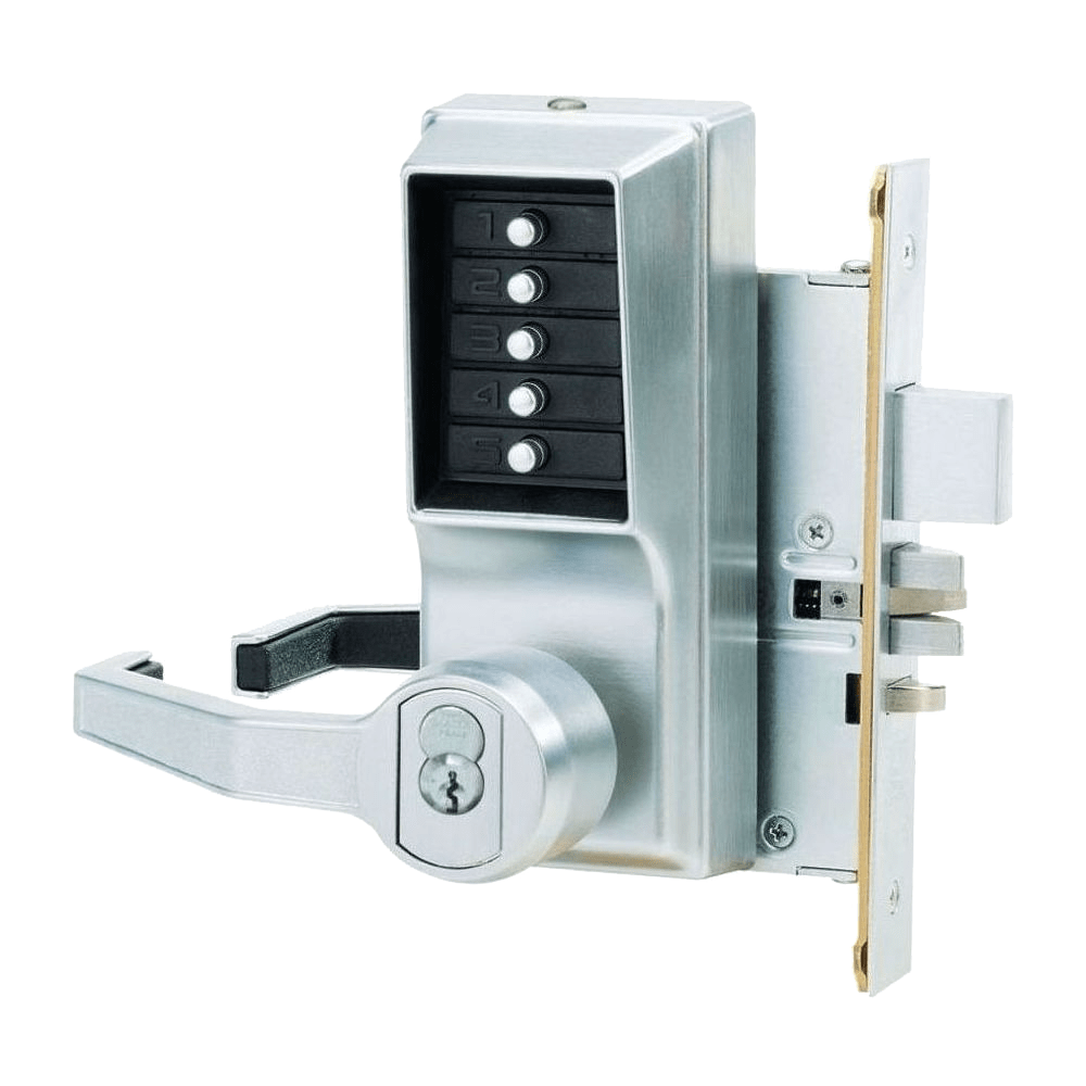 DormaKaba L8148S-26D-41 Mortise Combination Lever Lock, Key Override, Passage, Lockout, with Deadbolt, Schlage FSIC Prep, Less Core, Satin Chrome