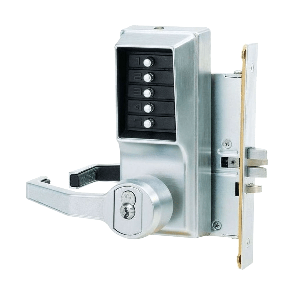 DormaKaba LR8148M-26D-41 Mortise Combination Lever Lock, Key Override, Passage, Lockout, with Deadbolt, Medeco/Yale/ASSA/Abloy LFIC Prep, Less Core, Satin Chrome