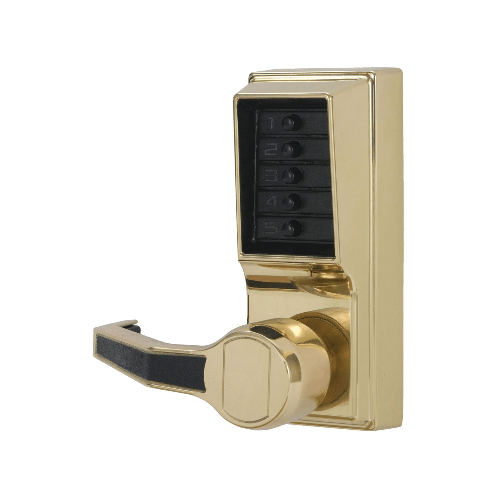 DormaKaba LL1012-03-41 Pushbutton Cylindrical Lever Lock, Combination Entry Function Only, 2-3/8" Backset, 1/2" Throw Latch, Bright Brass Finish, Left Hand/Left Hand Reverse