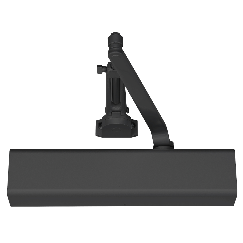 Norton 8501H 693 Grade 1 Tri Mount Friction Hold Open Door Closer, Push or Pull Side, Regular, Adjustable Size 1 to 6, Plastic Cover, Black Painted Finish, Non-Handed