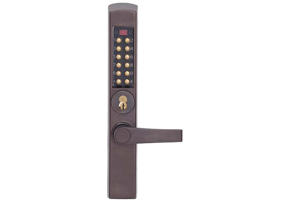 DormaKaba E3265BNL-RU-744-41 E-Plex 3000 for Adams Rite Latches, 3,000 Access Codes, 30,000 Audit Events, 6/7-Pin SFIC Prep, Less Core, Lever, Remote Unlock, Dark Bronze with Brass Accents