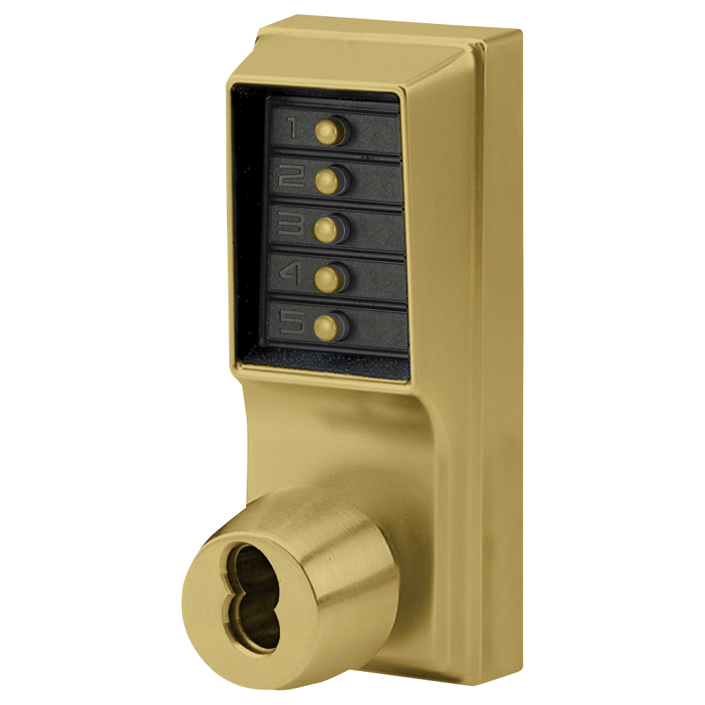 DormaKaba 1021C-26D-41-LO Grade 1 Pushbutton Cylindrical Knob Lock, Combination Entry Function with Key Override, Lockout Option, 2-3/4" Backset, 1/2" Throw Latch, Corbin Russwin 6-Pin LFIC Prep, Less Core, Lockout Option, Satin Chrome Finish, Field Rever