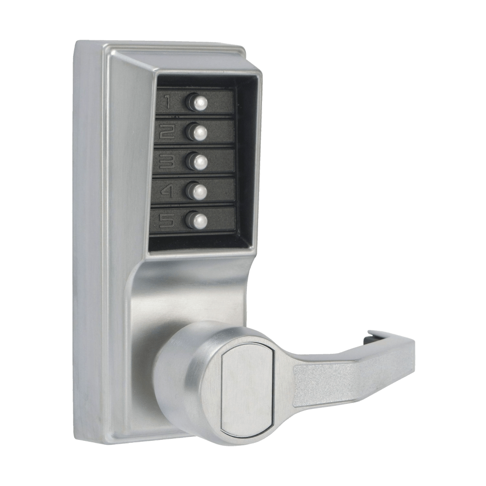 DormaKaba LR1015-026-41 Pushbutton Cylindrical Lever Lock, Combination Entry Function Only, 2-3/4" Backset, 3/4" Throw Latch, Bright Chrome Finish, Right Hand/Right Hand Reverse