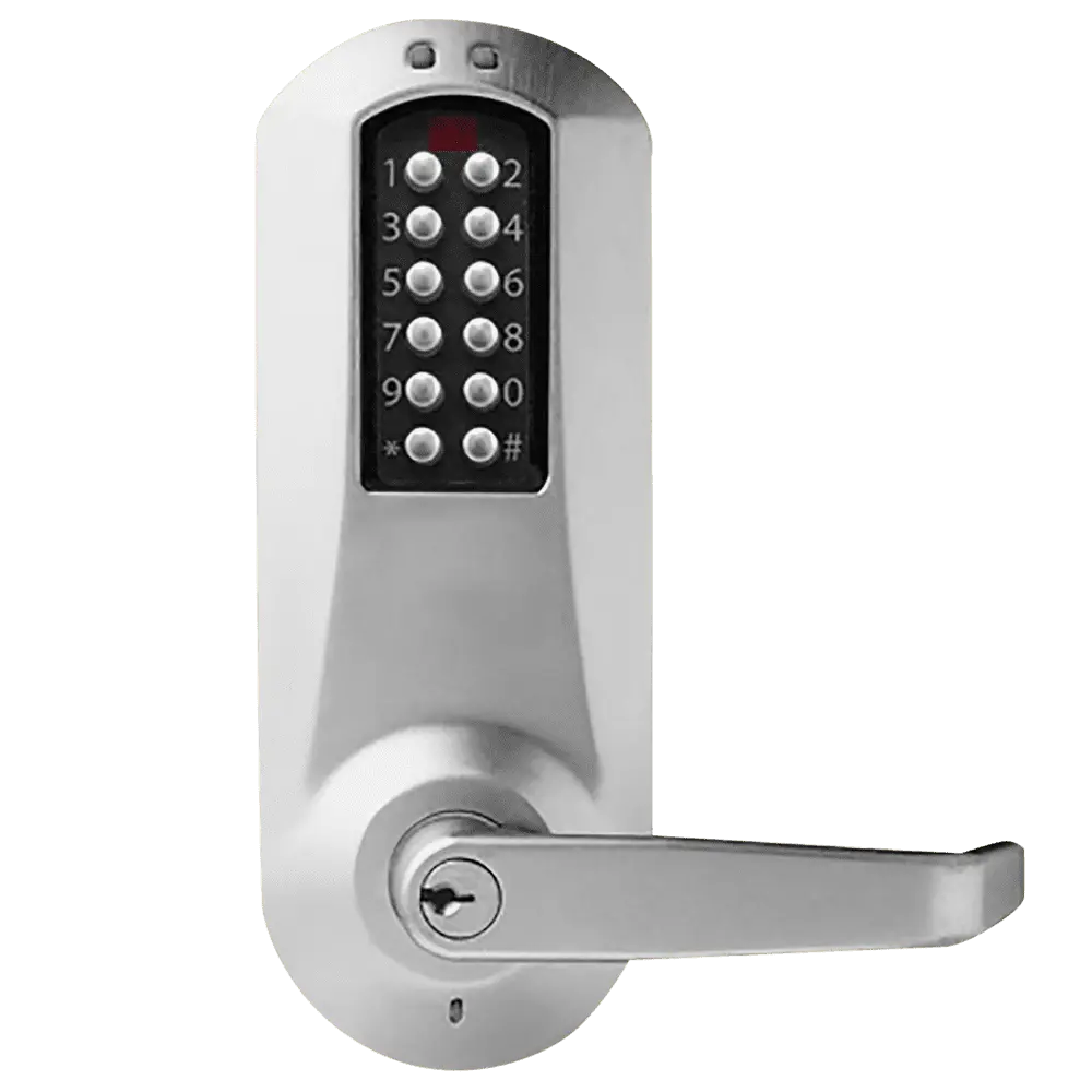 DormaKaba E5031XSWL-626-41 E-Plex 5000 Cylindrical Lock, Winston Lever, 100 Access Codes, 3,000 Audit Events, KIL, Schlage C Keyway, 2-3/4" Backset, 1/2" Throw, Satin Chrome