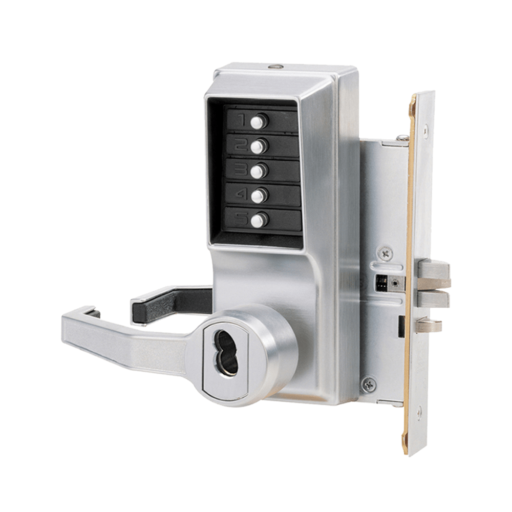 DormaKaba L8146M-26D-41 Mortise Combination Lever Lock, Key Override, Passage, Lockout, Medeco/Yale/ASSA/Abloy LFIC Prep, Less Core, Satin Chrome