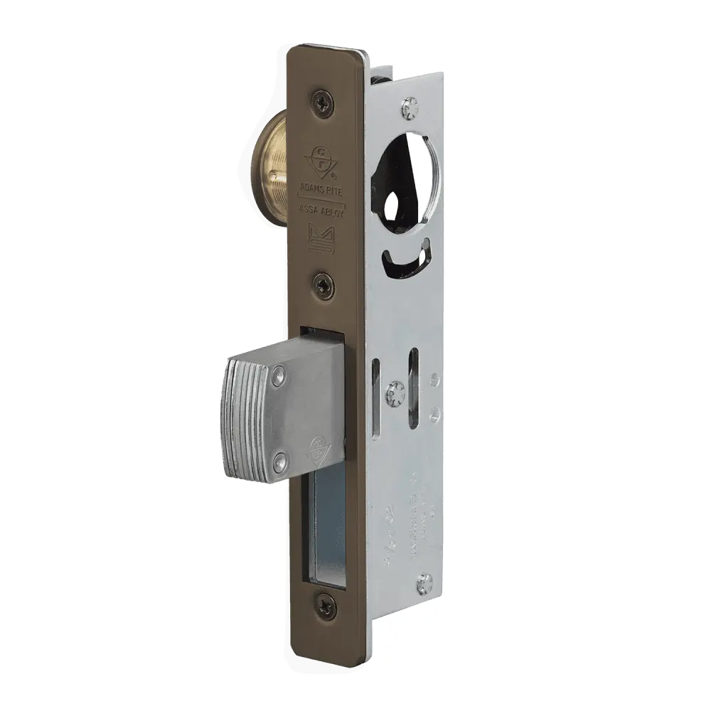 Adams Rite MS1850S-310-313 Straight Bolt Mortise Deadlock, Flat Faceplate, 1-1/8" Backset, 1-13/32" Throw, Dark Bronze Anodized Aluminum Finish