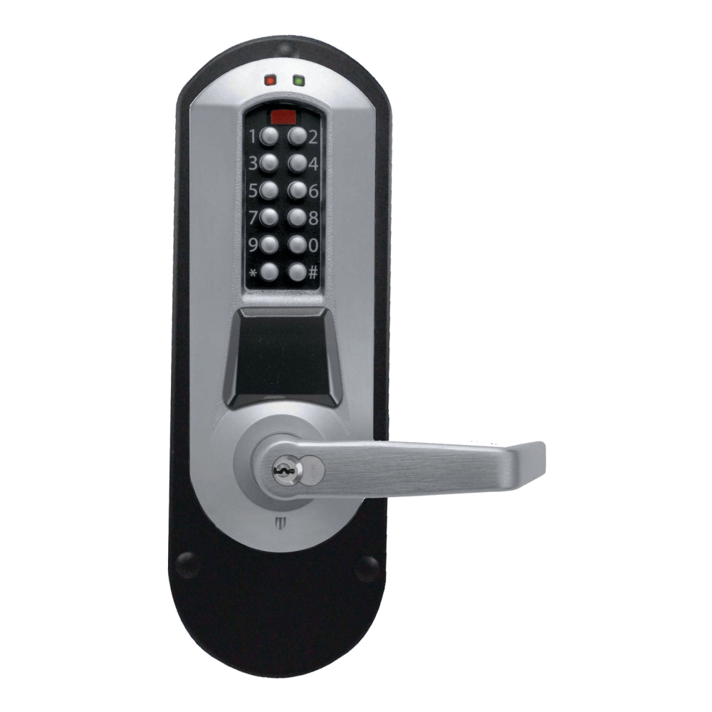 DormaKaba E5610BWL-626-41 E-Plex 5600 Smart Card Exit Trim, 3,000 Access Codes, 30,000 Audit Events, 6/7-Pin SFIC Prep, Less Core, Satin Chrome