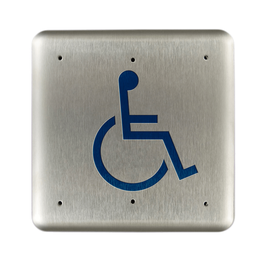 BEA 10PBSLL Stainless steel push plate, 4.75" square, blue handicap logo only