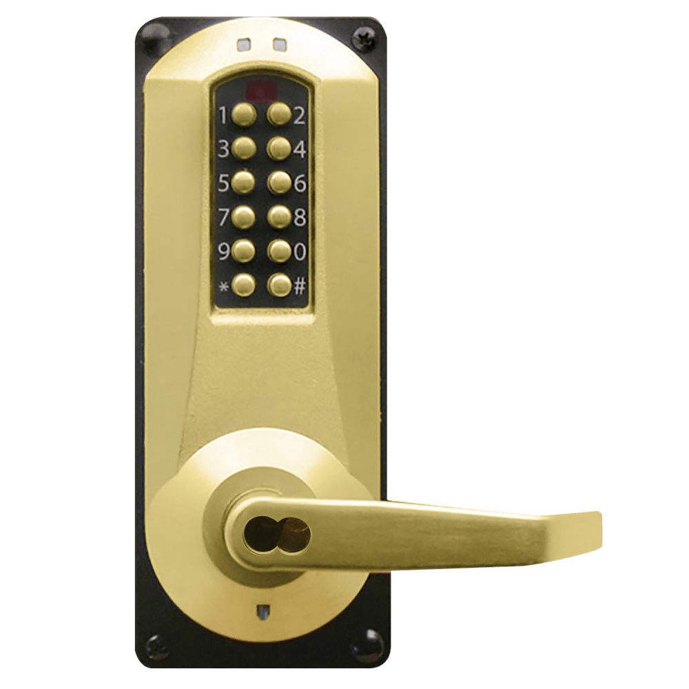 DormaKaba E5086BWL-606-41 E-Plex 5086 Entry/Egress Back to Back Mortise Lock, 100 Access Codes, 3,000 Audit Events, 6/7-Pin SFIC Prep, Less Core, Satin Brass