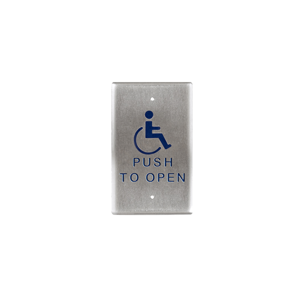 BEA 10PBO241 Stainless steel push plate, 2.75" x 4.5", single gang, blue handicap logo and text