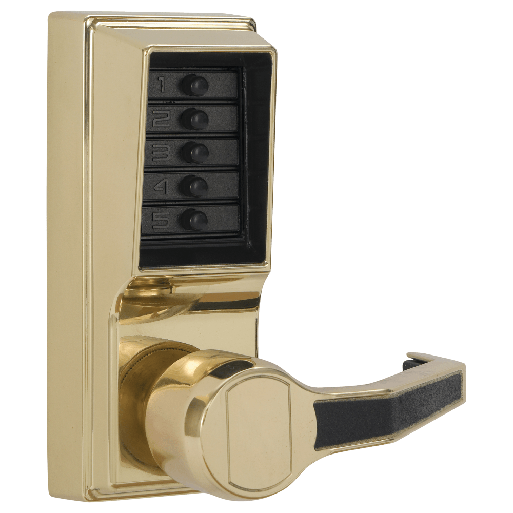 DormaKaba LR1031-03-41 Pushbutton Cylindrical Lever Lock, Combination Entry/Passage Functions, 2-3/4" Backset, 1/2" Throw Latch, Bright Brass Finish, Right Hand/Right Hand Reverse