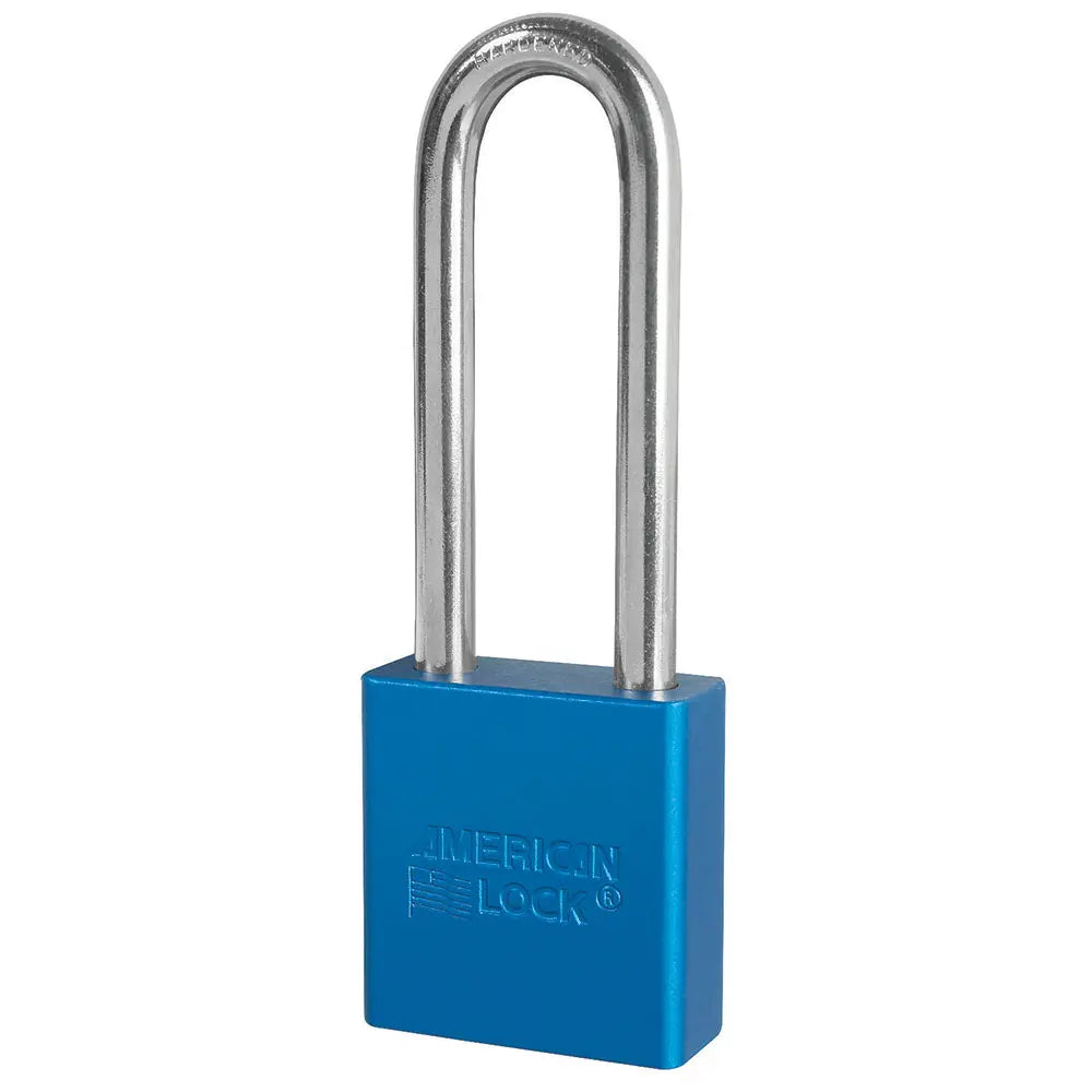 American Lock A1207KABLU 27676 Blue Anodized Aluminum Safety Padlock, 1-3/4" Body, 3" Tall 5/16" Diameter Shackle, Keyed Alike