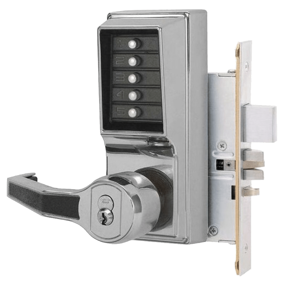 DormaKaba L8148R-026-41 Mortise Combination Lever Lock, Key Override, Passage, Lockout, with Deadbolt, Sargent LFIC Prep, Less Core, Bright Chrome