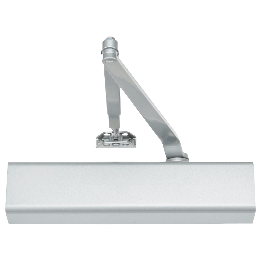 Norton 8501 689 Grade 1 Tri Mount Door Closer, Push or Pull Side, Double Lever Arm Regular, Adjustable Size 1 to 6, Plastic Cover, Aluminum Painted Finish, Non-Handed