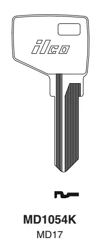Kaba Ilco MD1054K Key Blank – Master/Dexter MD17 Keyway, Nickel-Plated Brass