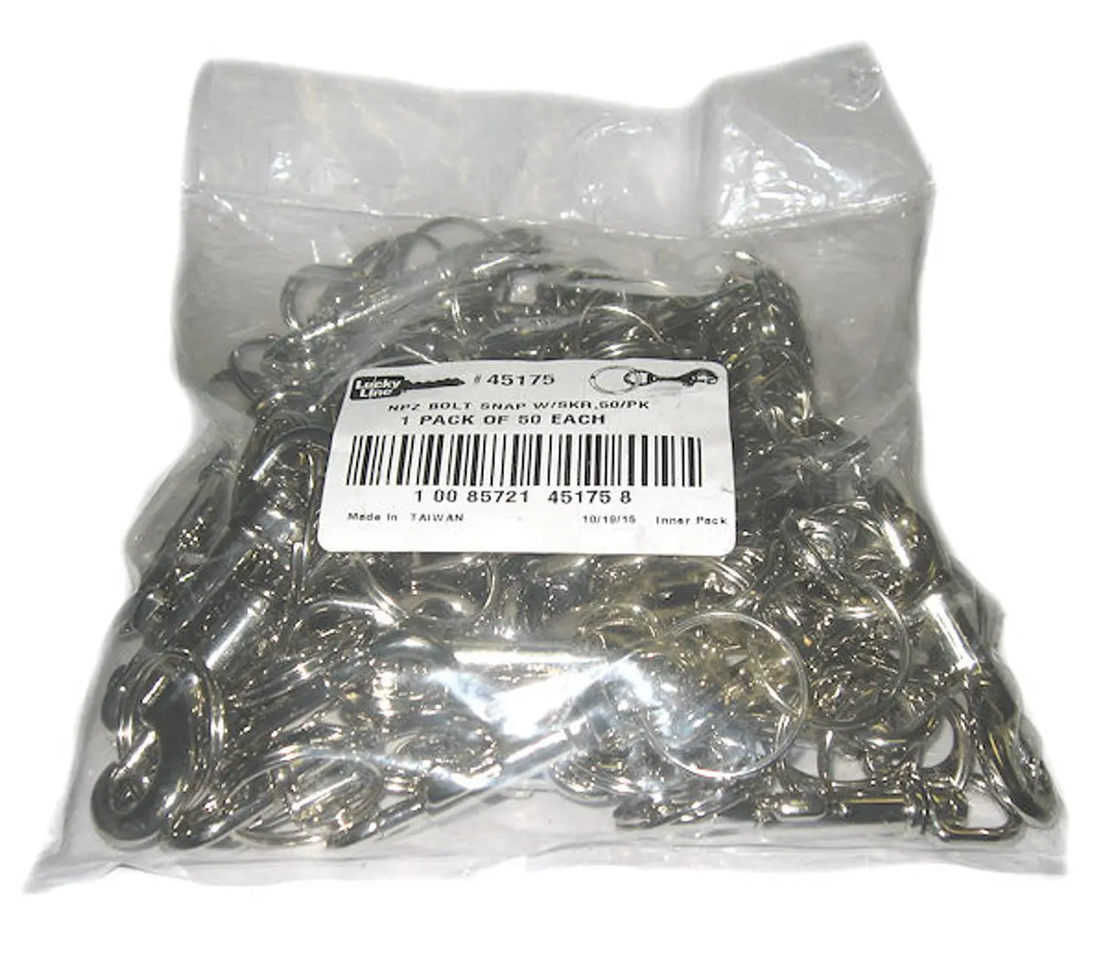 Lucky Line 45175 Nickel Plated Zinc Bolt Snap with Ring 50 Per Pack
