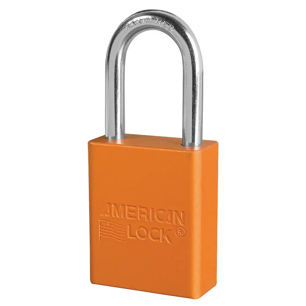 American Lock A1106KAORJ 27676 Orange Anodized Aluminum Safety Padlock, 1-1/2" Body, 1-1/2" Tall 1/4" Diameter Shackle, Keyed Alike