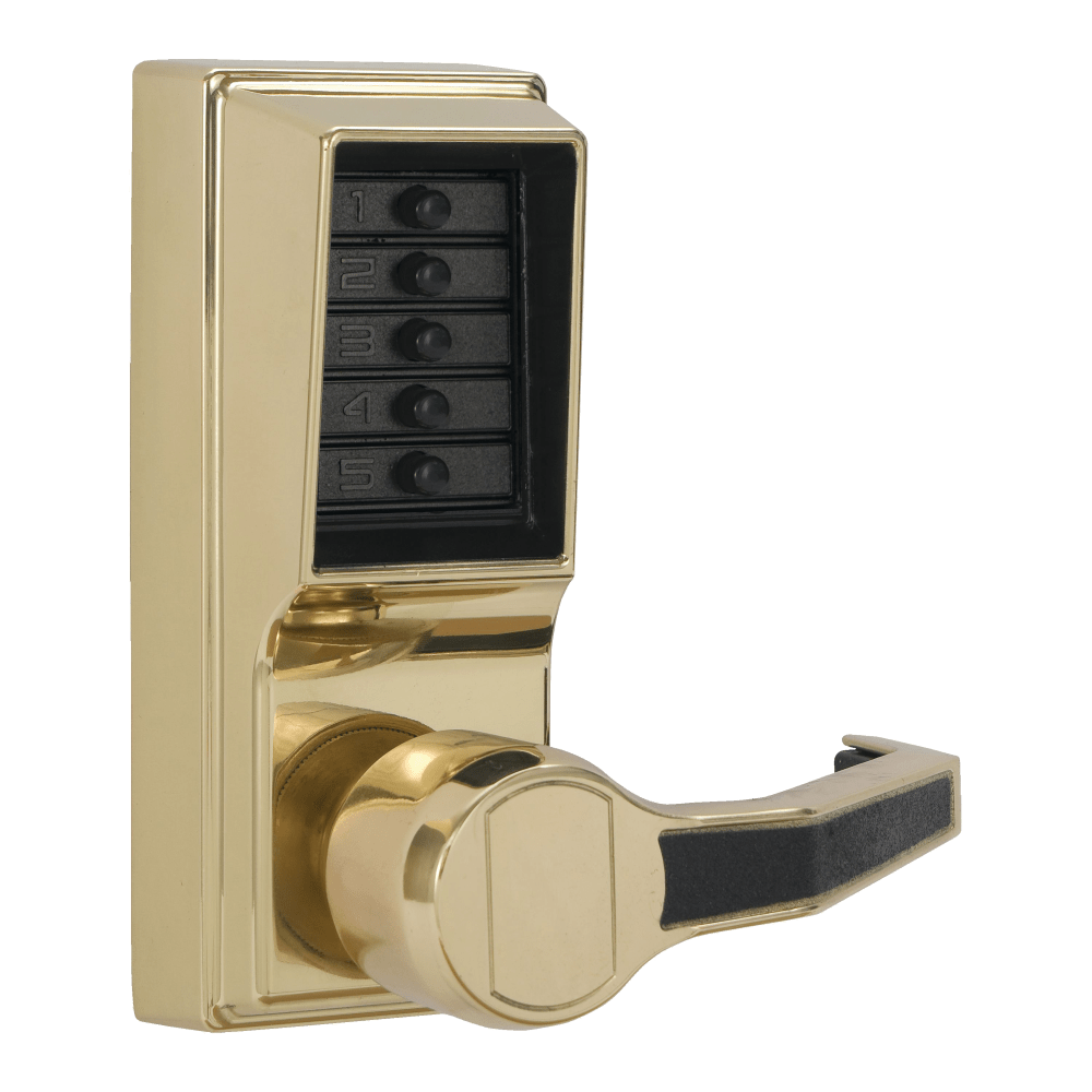 DormaKaba LR1011-03-41 Pushbutton Cylindrical Lever Lock, Combination Entry Function Only, 2-3/4" Backset, 1/2" Throw Latch, Bright Brass Finish, Right Hand/Right Hand Reverse