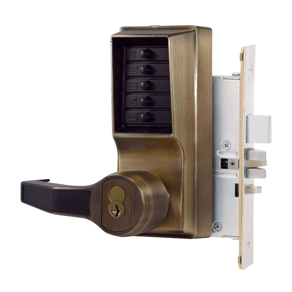 DormaKaba L8148B-05-41 Mortise Combination Lever Lock, Key Override, Passage, Lockout, with Deadbolt, 6/7-Pin SFIC Prep, Less Core, Antique Brass