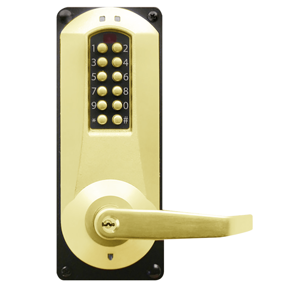 DormaKaba E5086XKWL-605-41 E-Plex 5086 Entry/Egress Back to Back Mortise Lock, 100 Access Codes, 3,000 Audit Events, KIL, Kaba 90 Keyway, Bright Brass