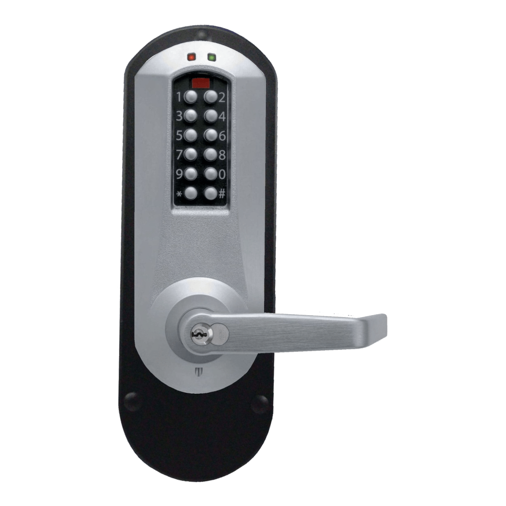 DormaKaba E5010BWL-626-41 E-Plex 5000 Exit Trim, Winston Lever, 100 Access Codes, 3,000 Audit Events, 6/7-Pin SFIC Prep, Less Core, Satin Chrome