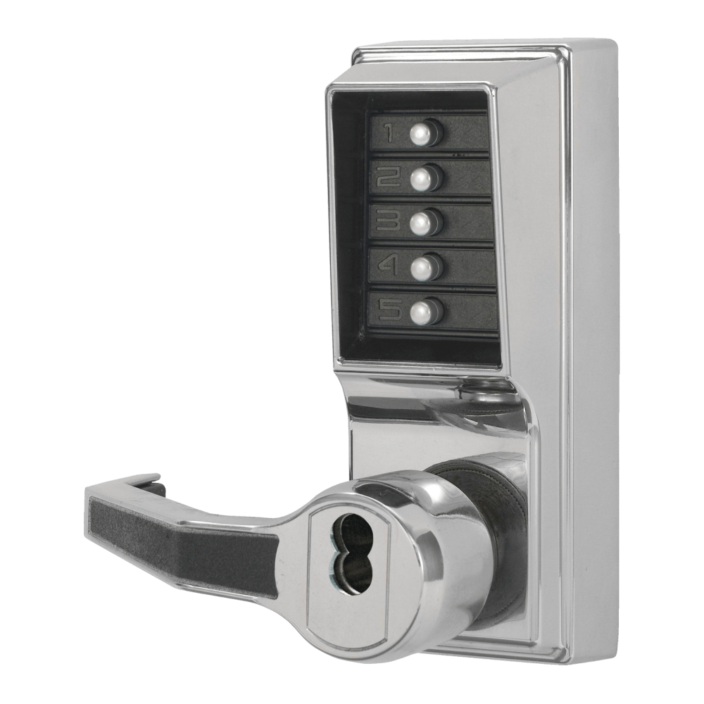 DormaKaba L8146B-026-41 Mortise Combination Lever Lock, Key Override, Passage, Lockout, 6/7-Pin SFIC Prep, Less Core, Bright Chrome