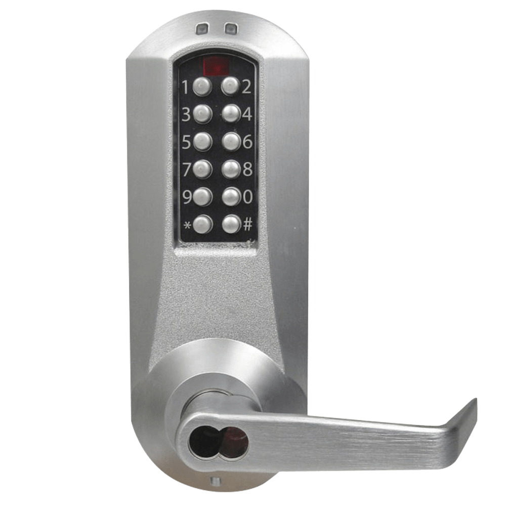 DormaKaba E5066BWL-626-41 E-Plex 5000 Mortise Lock, Winston Lever, 100 Access Codes, 3,000 Audit Events, 6/7-Pin SFIC Prep, Less Core, Satin Chrome