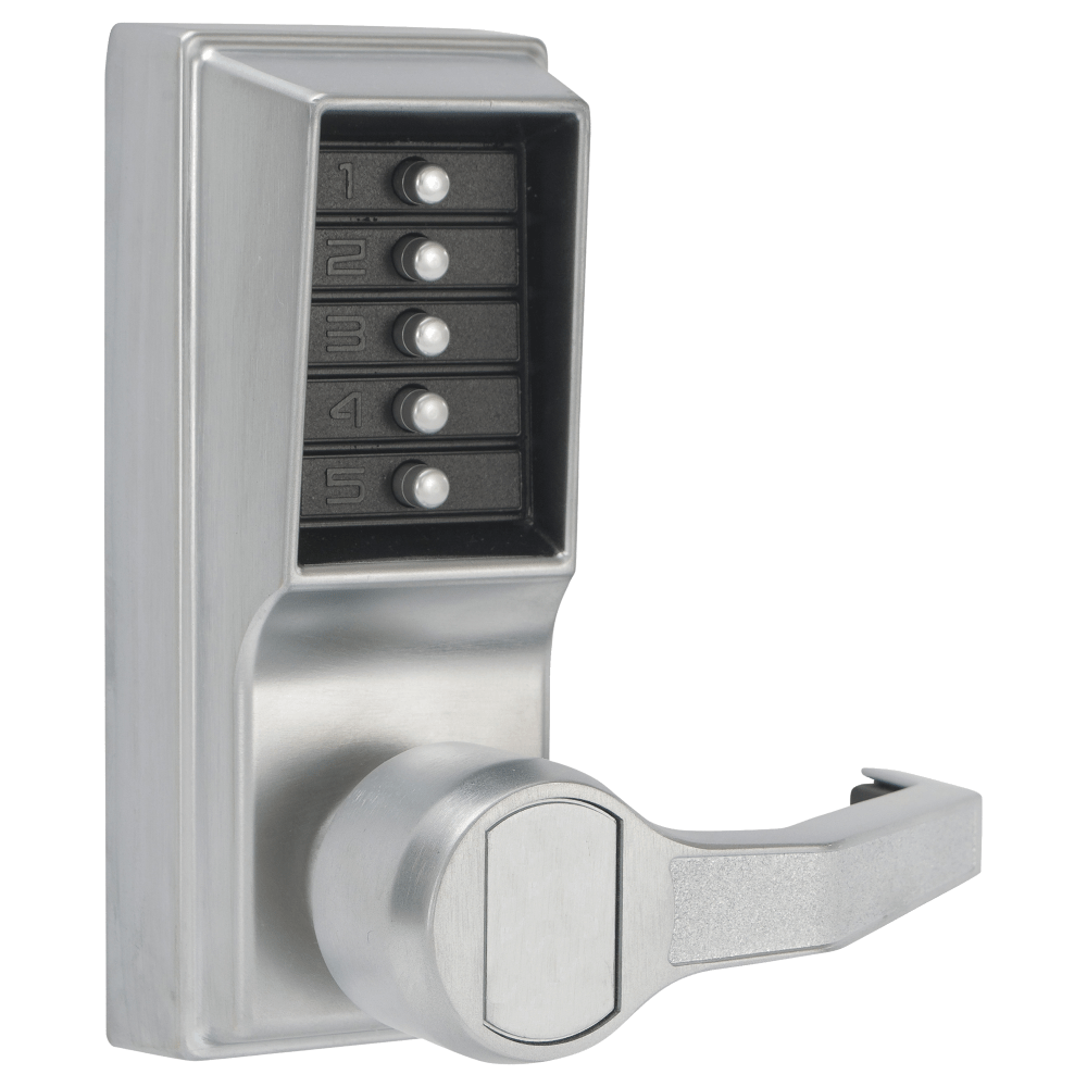 DormaKaba LR1012-26D-41 Pushbutton Cylindrical Lever Lock, Combination Entry Function Only, 2-3/8" Backset, 1/2" Throw Latch, Satin Chrome Finish, Right Hand/Right Hand Reverse