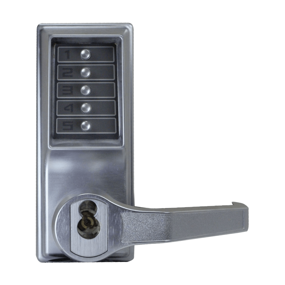 DormaKaba LR1025R-26D-41 Pushbutton Cylindrical Lever Lock, Combination Entry Function with Key Override, 2-3/4" Backset, 3/4" Throw Latch, Sargent LFIC Prep, Less Core, Satin Chrome Finish, Right Hand/Right Hand Reverse