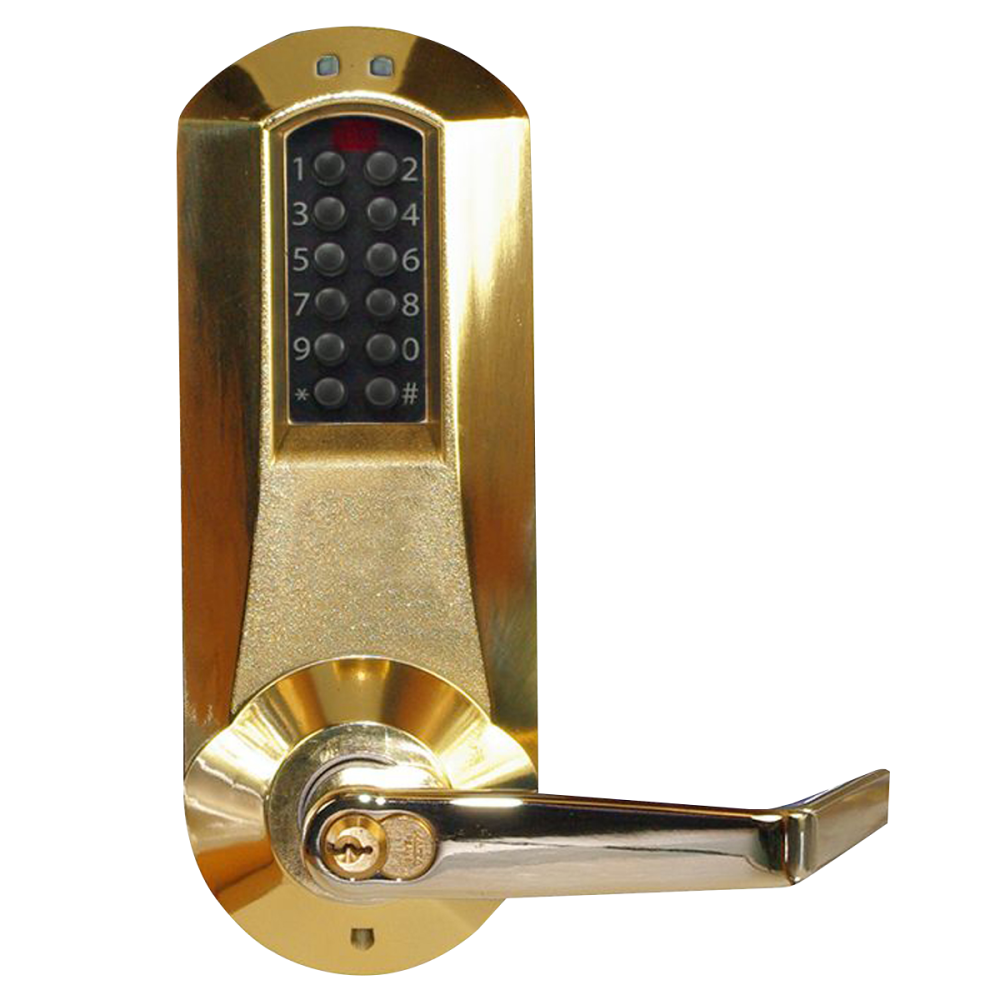 DormaKaba E5067SWL-RU-605-41 E-Plex 5000 Mortise Lock with Deadbolt, Winston Lever, 100 Access Codes, 3,000 Audit Events, Schlage FSIC Prep, Less Core, Remote Unlock, Bright Brass