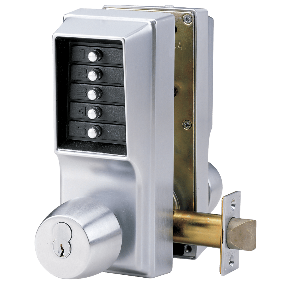 DormaKaba EE1021R/EE1021R-26D-41 Cylindrical Knob Lock, Combination or Key Override Entry, Combination or Key Override Exit, 2-3/4" Backset, 1/2" Throw Latch, Sargent LFIC Prep, Less Core, Satin Chrome