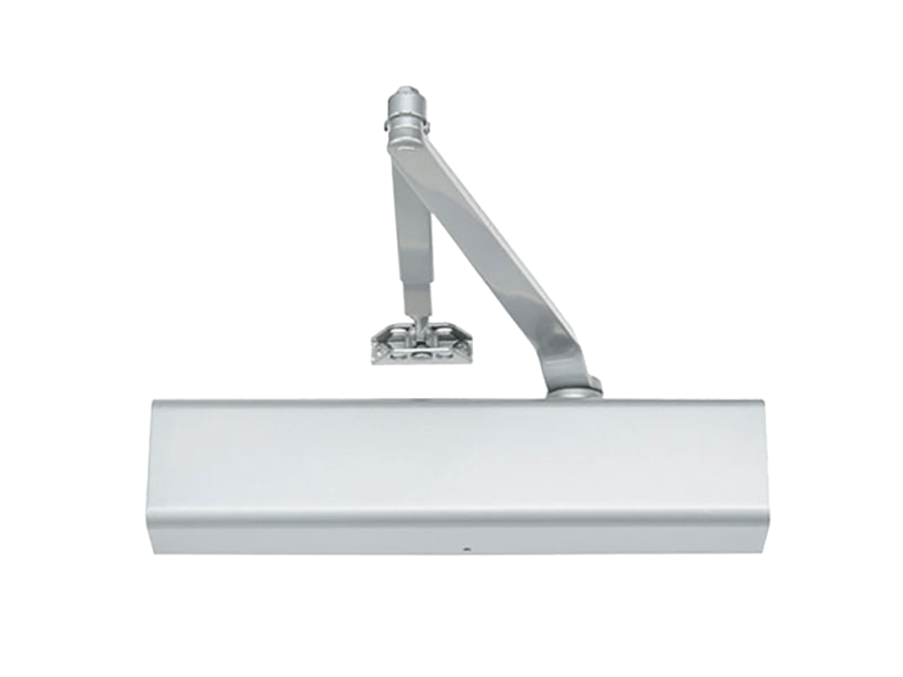 Norton PR8501H LH 689 Grade 1 Parallel Arm Friction Hold Open Door Closer, Push Side, Parallel Arm Rigid, Adjustable Size 1 to 6, Plastic Cover, Aluminum Painted Finish, Left-Handed