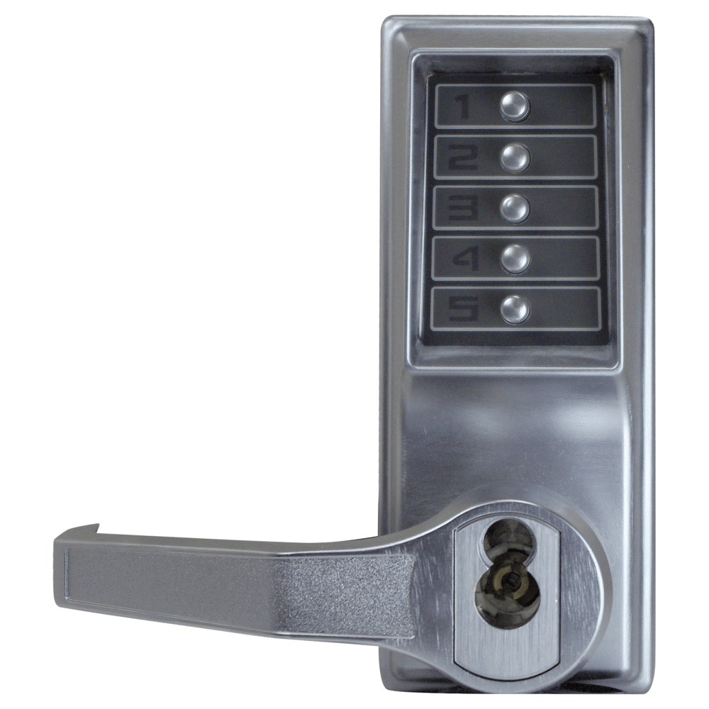 DormaKaba LL1021C-26D-41 Pushbutton Cylindrical Lever Lock, Combination Entry Function with Key Override, 2-3/4" Backset, 1/2" Throw Latch, Corbin Russwin 6-Pin LFIC Prep, Less Core, Satin Chrome Finish, Left Hand/Left Hand Reverse