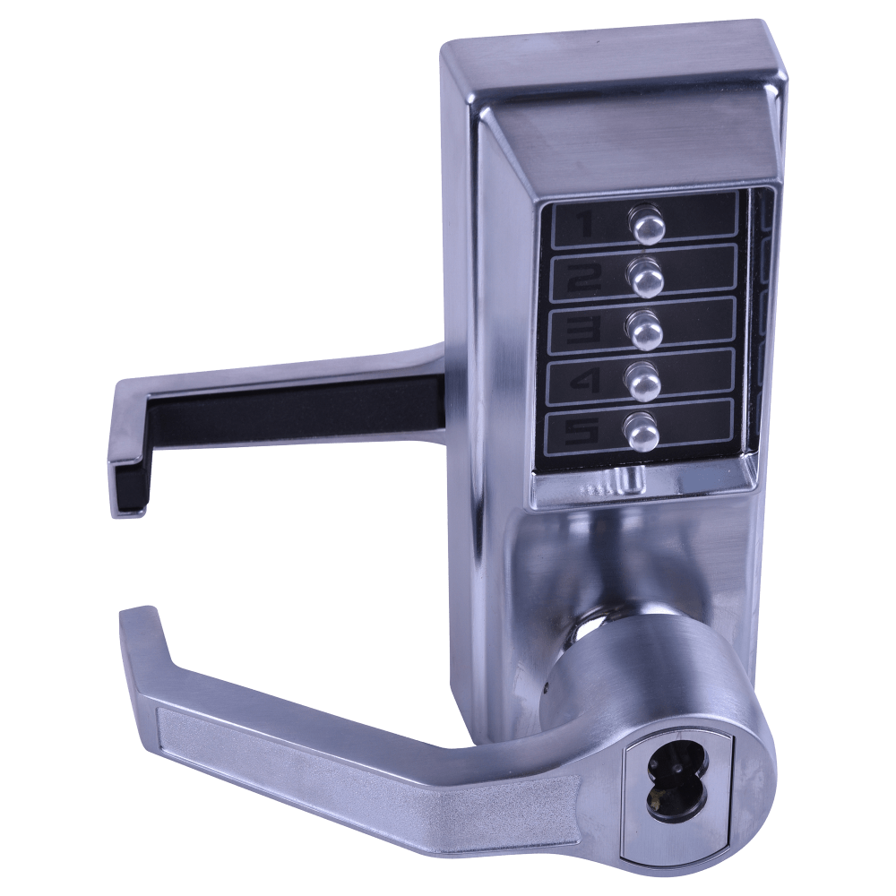 DormaKaba LL1076C-26D-41 Pushbutton Cylindrical Lever Lock, Combination Entry/Privacy Lockout Function with Key Override, 2-3/4" Backset, 3/4" Throw Latch, Corbin Russwin 6-Pin LFIC Prep, Less Core, Satin Chrome Finish, Left Hand/Left Hand Reverse