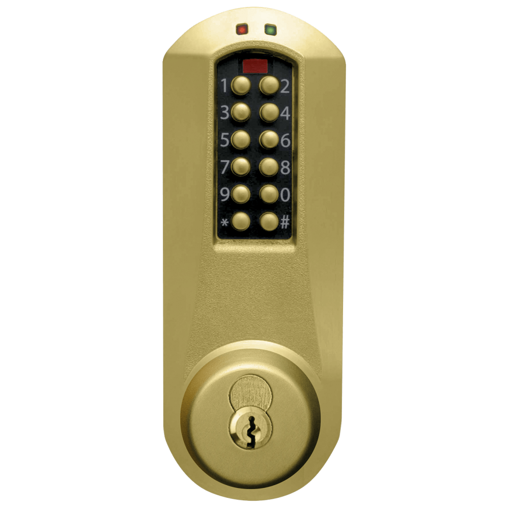 DormaKaba E5031CWK-606-41 E-Plex 5000 Cylindrical Lock, Winston Knob, 100 Access Codes, 3,000 Audit Events, Corbin Russwin 6-Pin LFIC Prep, Less Core, 2-3/4" Backset, 1/2" Throw, Satin Brass