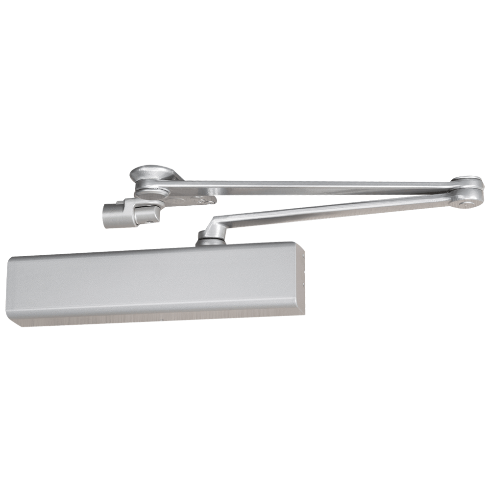 Norton CPS8501 689 Grade 1 Closer Plus Spring Parallel Arm Door Closer, Push Side, Parallel Arm Heavy Duty, Adjustable Size 1 to 6, Plastic Cover, Aluminum Painted Finish, Non-Handed