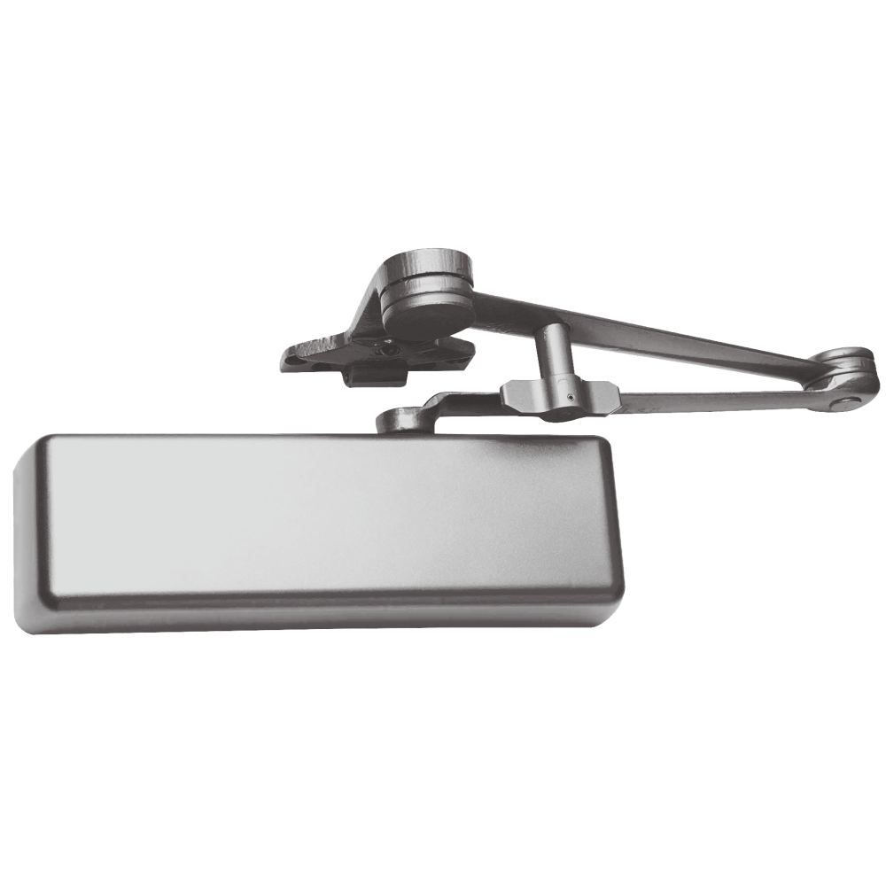 LCN 4111-HCUSH RH 689 AVB Grade 1 Surface Door Closer, Hold Open Cush-N-Stop Arm, Push Side Parallel Arm Mounting, 110 Deg. Swing, Size 1 to 5, Full Plastic Cover, Advanced Variable Backcheck, Aluminum Painted Finish, Right-Handed
